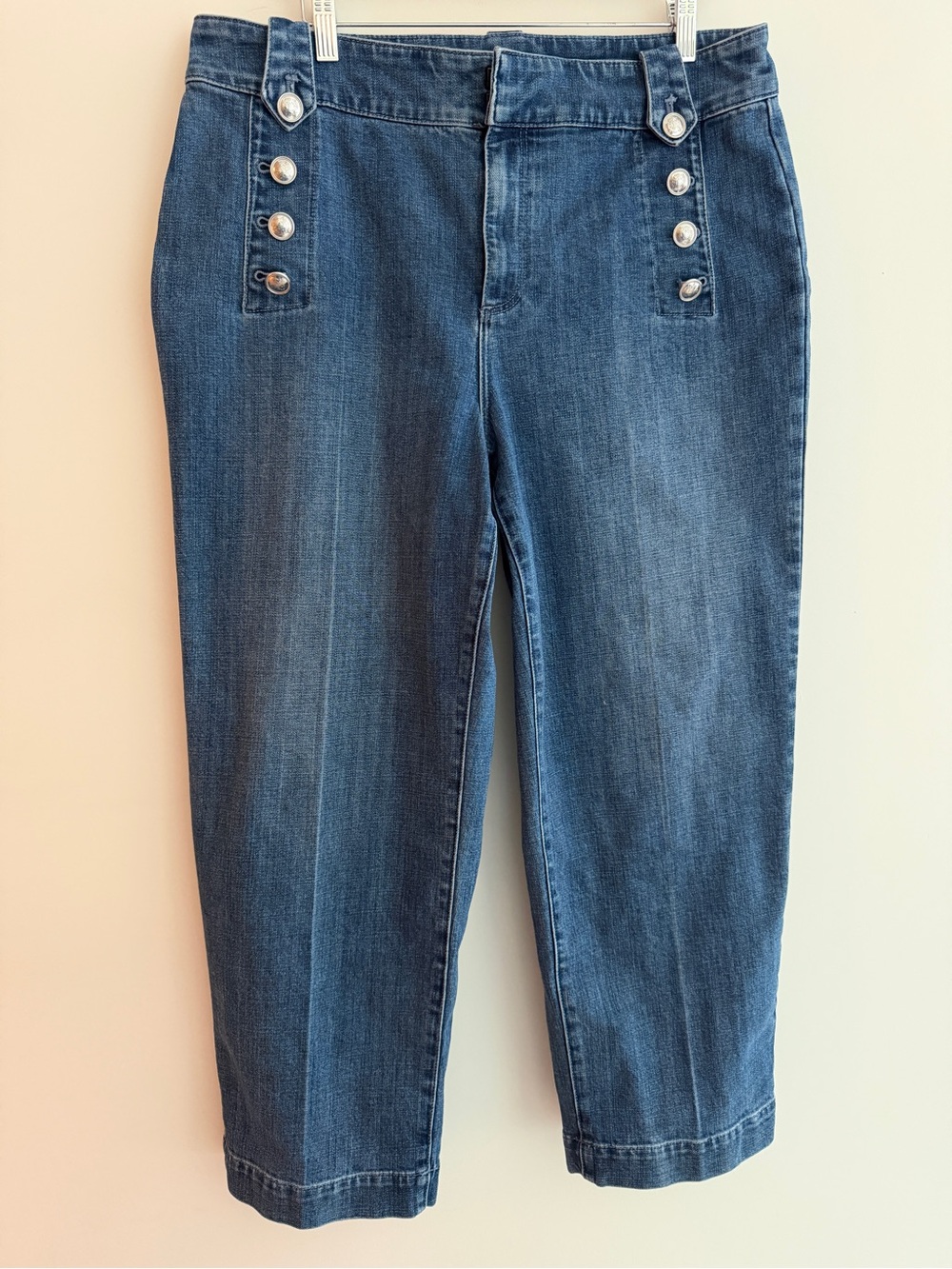 TALBOTS Sailor Jean Maia Wash Silver Tone Decorative Buttons Nautical High Waist